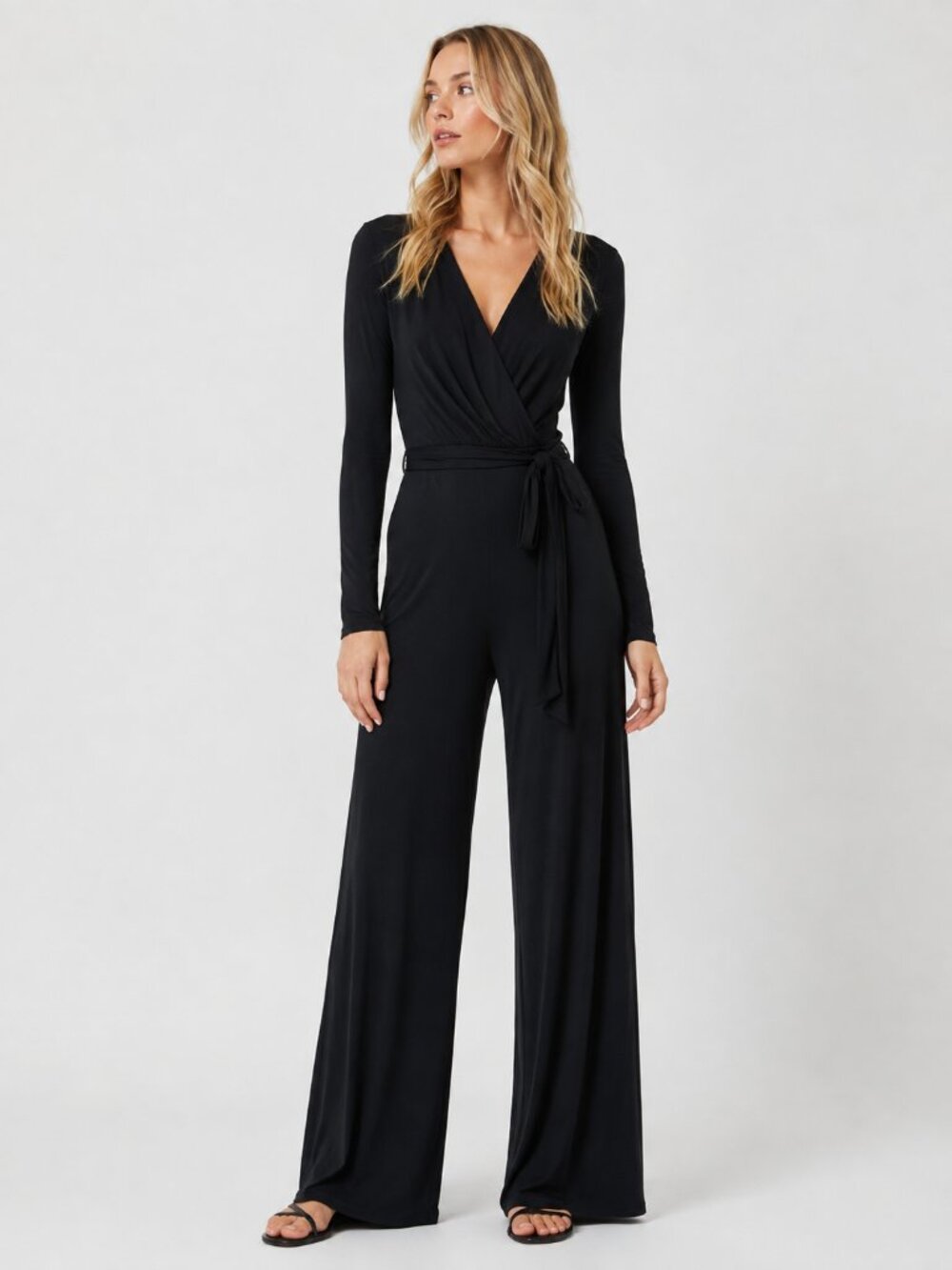 NWT White House Black Market Long Sleeve Surplice Jumpsuit 14 #WHBM31